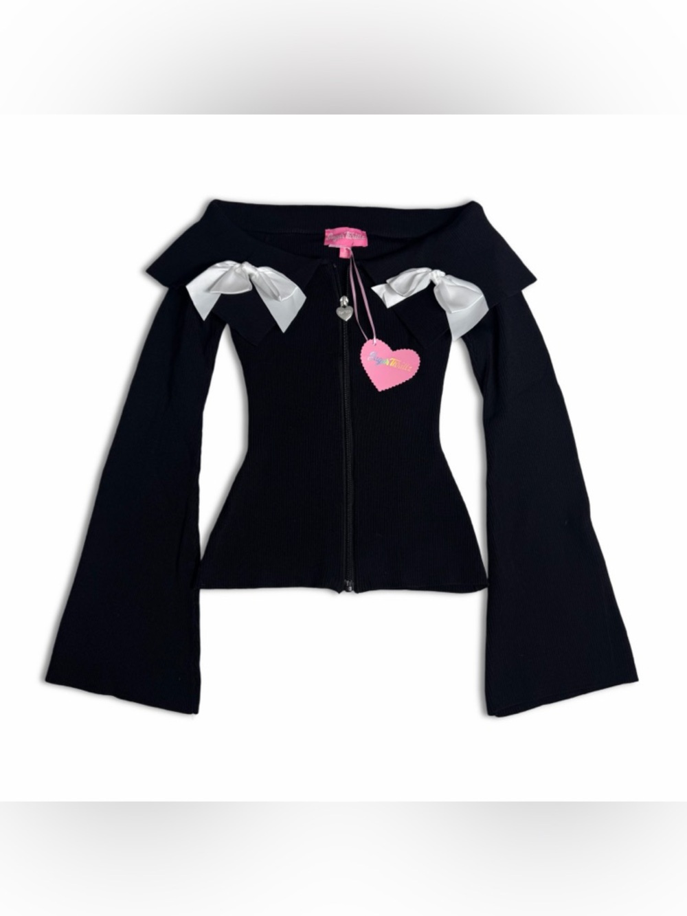 NWT Dolls Kill Sugar Thrillz Bowtie Zip Up Ribbed Cardigan - Picture 8 of 11